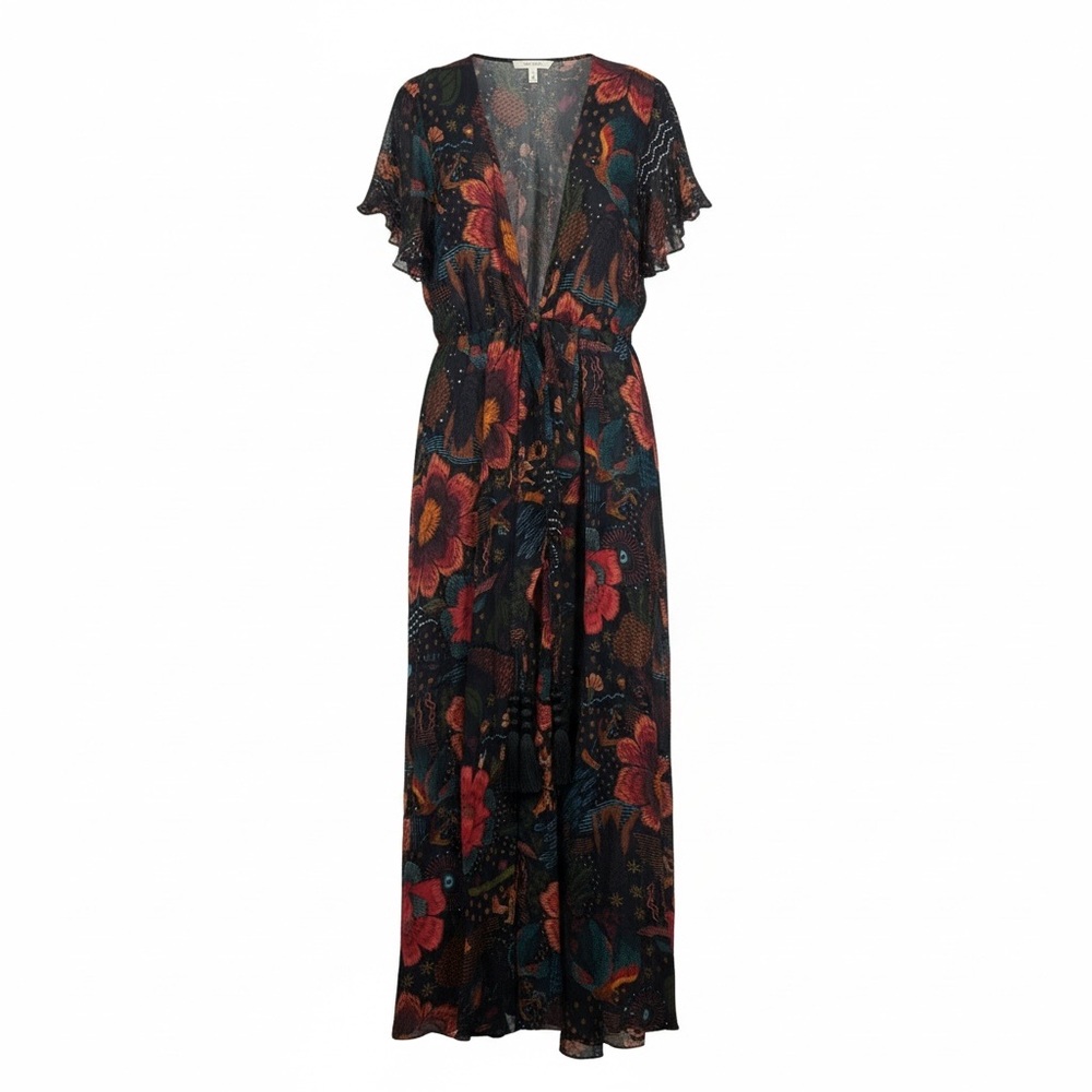NWOT FARM Rio Black River Creatures Deep V-Neck Maxi Dress Women’s Large